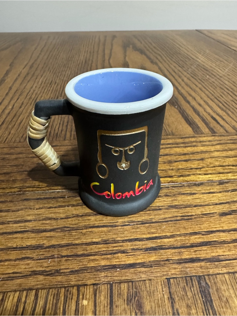 Colombia Ceramic Souvenir Mug - Black Exterior with Blue Interior